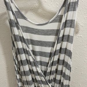 Grey & white striped romper Sz Medium w/ pockets